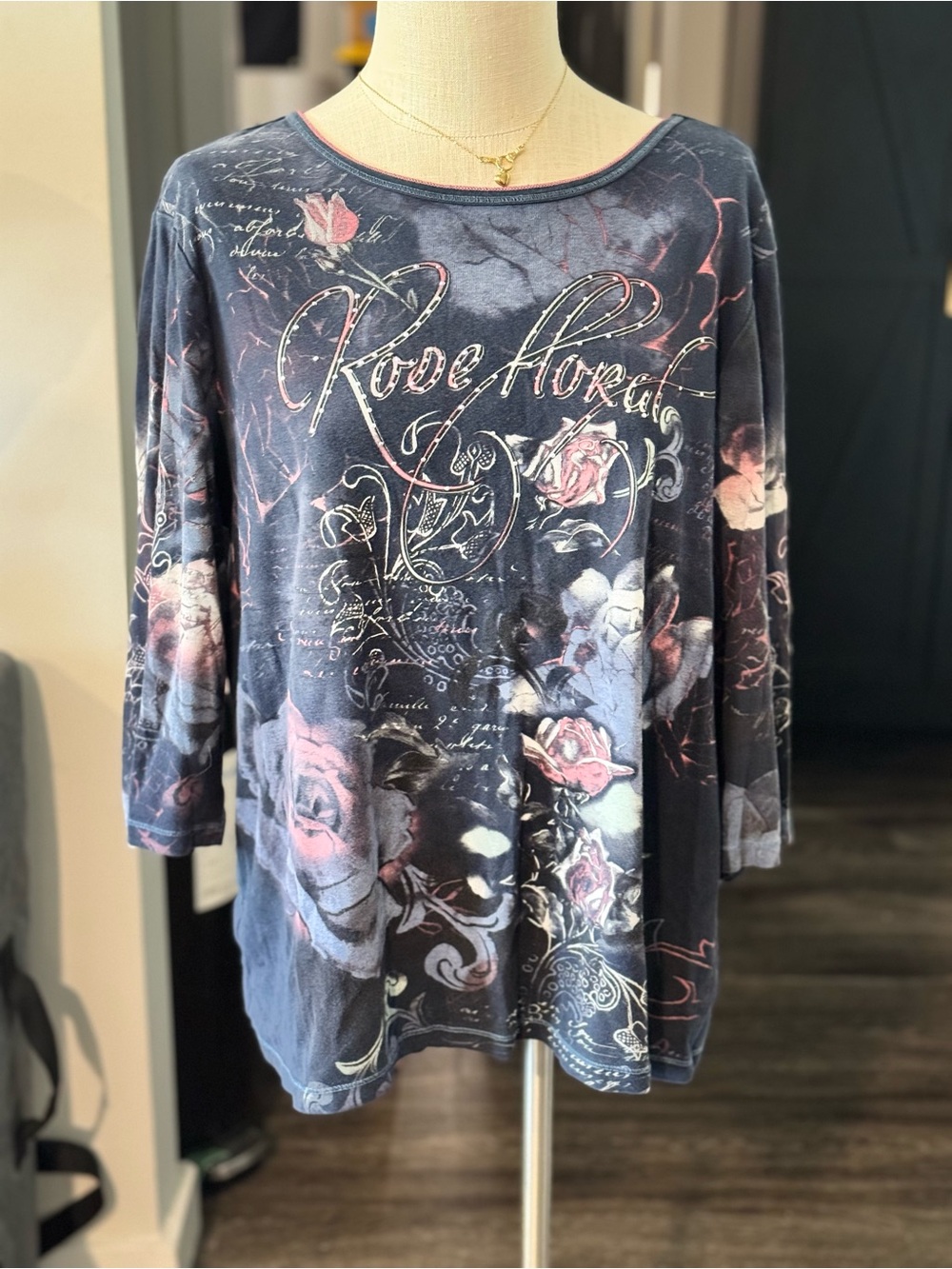 Vintage 2000s cj banks Gothic Romantic Rose Shirt 1X